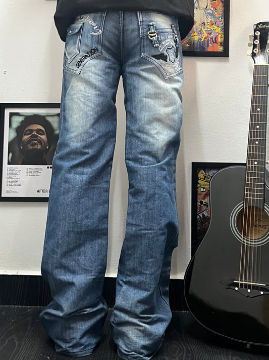 Mexican style embroidery baggy jeans