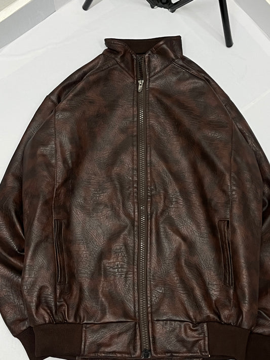 Brown leopard print leather jacket