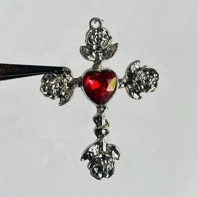 Silver rose cross pendent white chain
