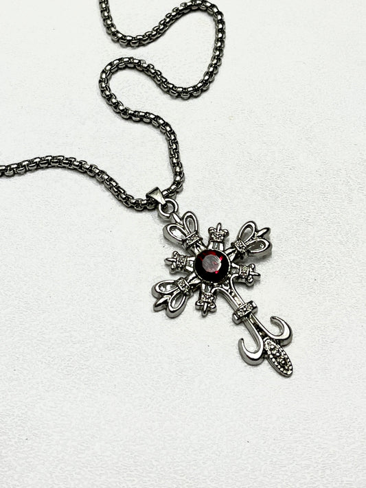 Gothic Cross Pink Stone with chain
