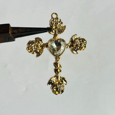 Gold rose cross pendent with chain