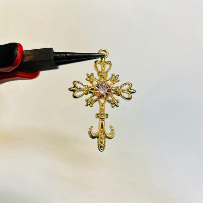 Gold pendant with colour full charm white chain