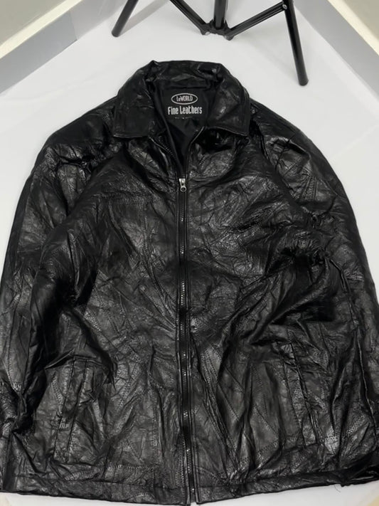 Black shiny crunched line leather jacket