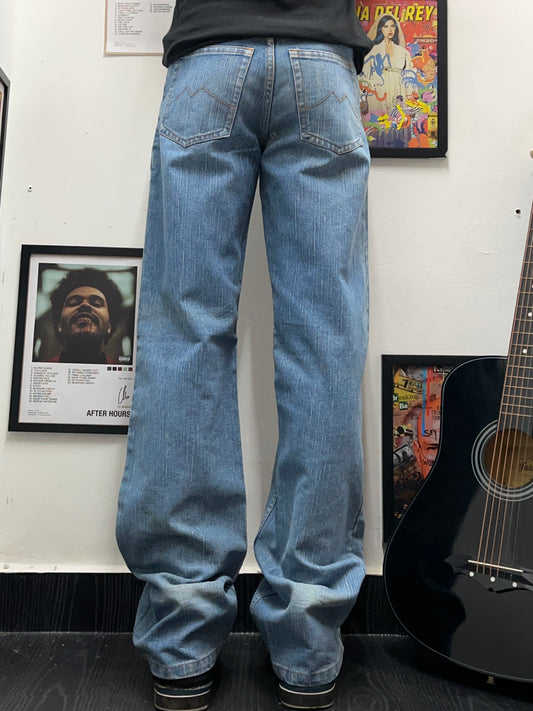 Printed blue baggy jeans