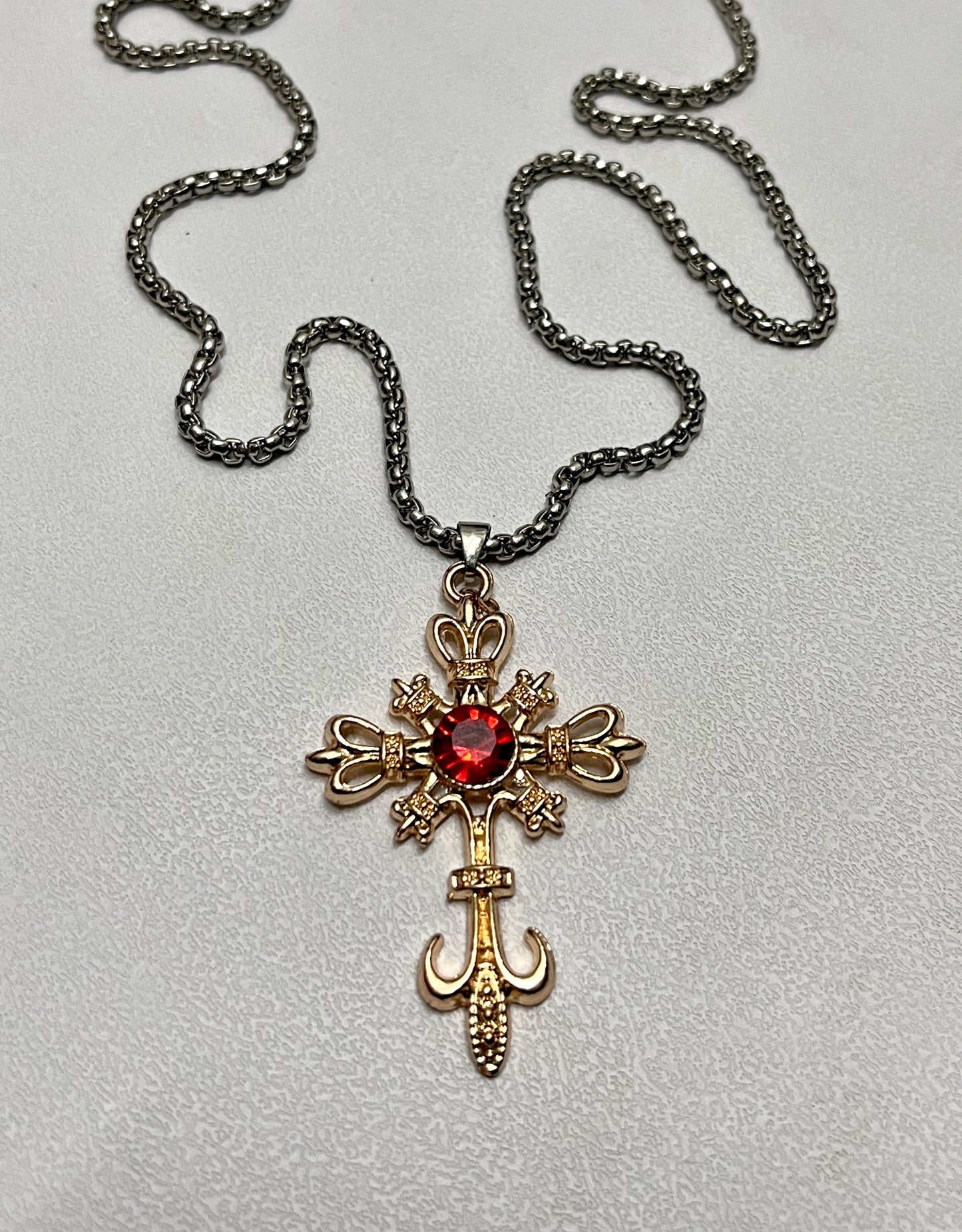 Gold pendant with colour full charm white chain