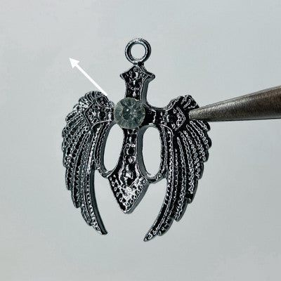 Black Wings Dark Red,white,green,black Stone Pendant with silver chain