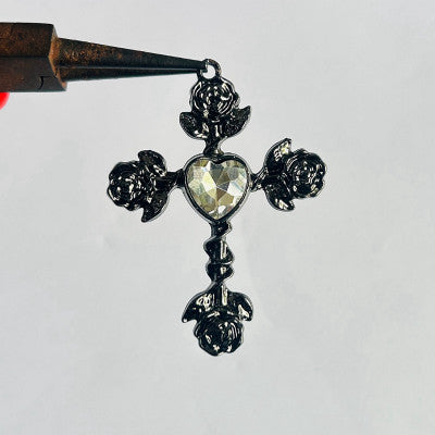 Black rose cross pendent with chain