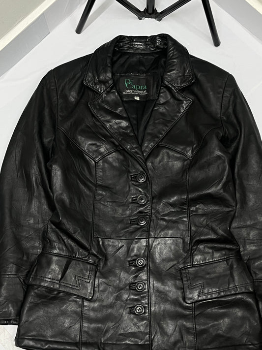 Designer mad black botton leather jacket