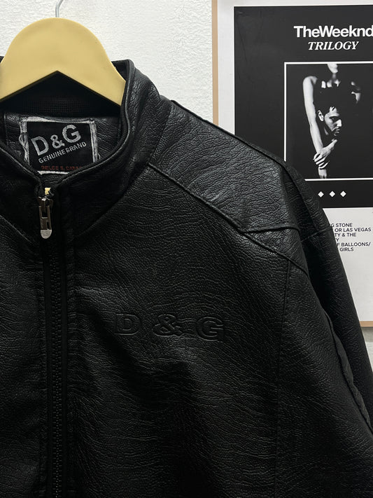 Black textured leather jacket