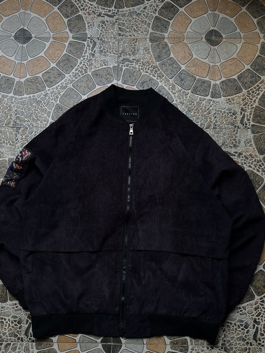 Printed black zip up jacket