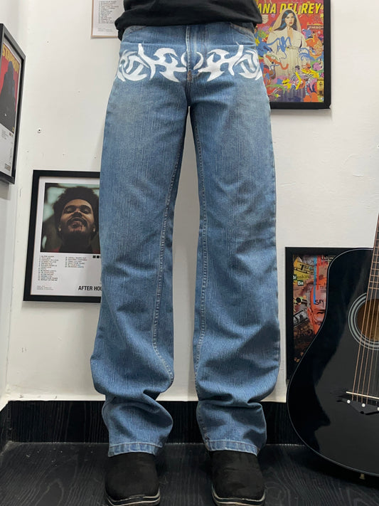 Printed blue baggy jeans