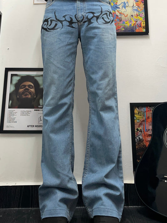 Light blue printed baggy jeans