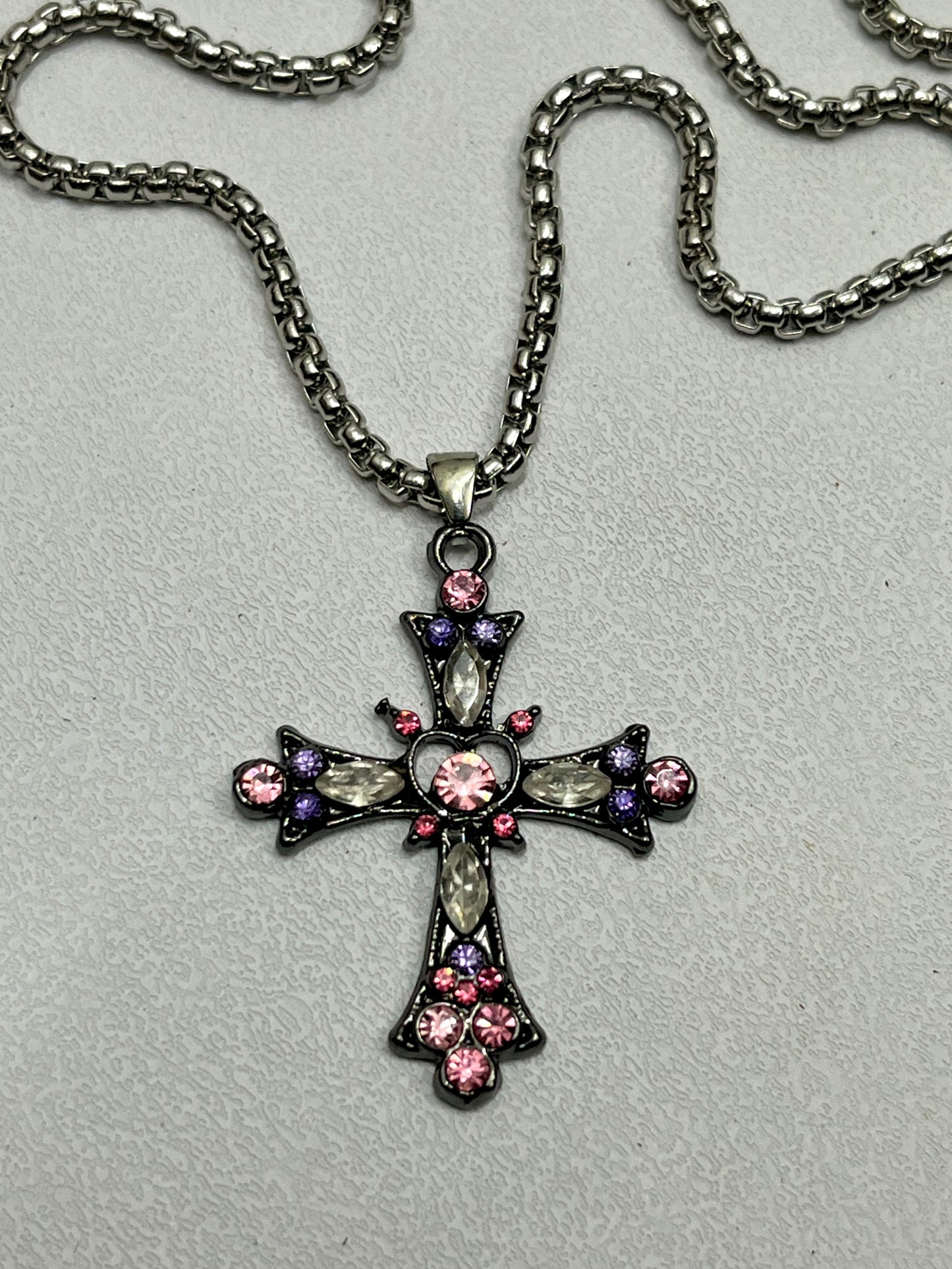 Cute pink cross with silver chain