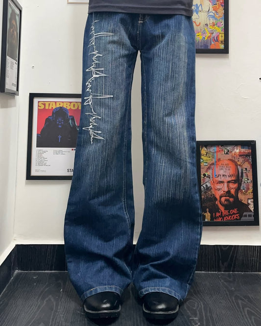 Embroidery baggy boat jeans