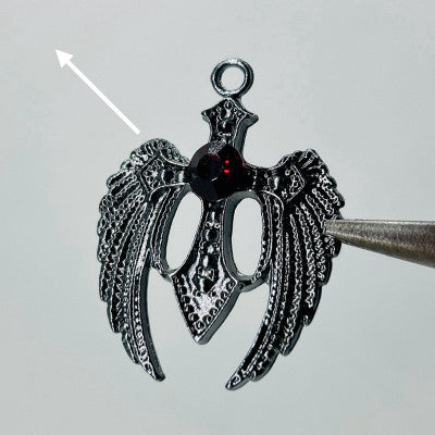 Black Wings Dark Red,white,green,black Stone Pendant with silver chain