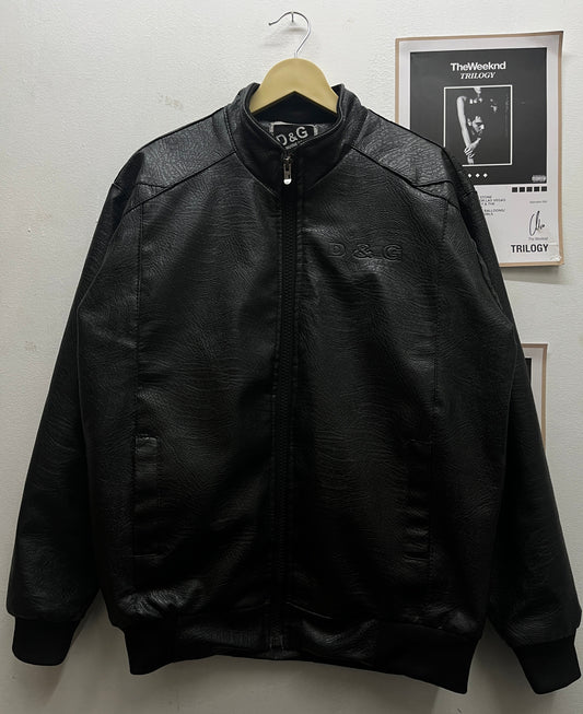 Black textured leather jacket