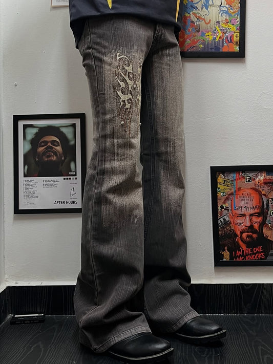 Mexican style embroidery boot cut jeans