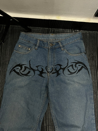 Light blue printed baggy jeans