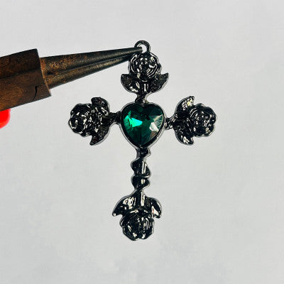 Black rose cross pendent with chain