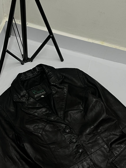 Designer mad black botton leather jacket