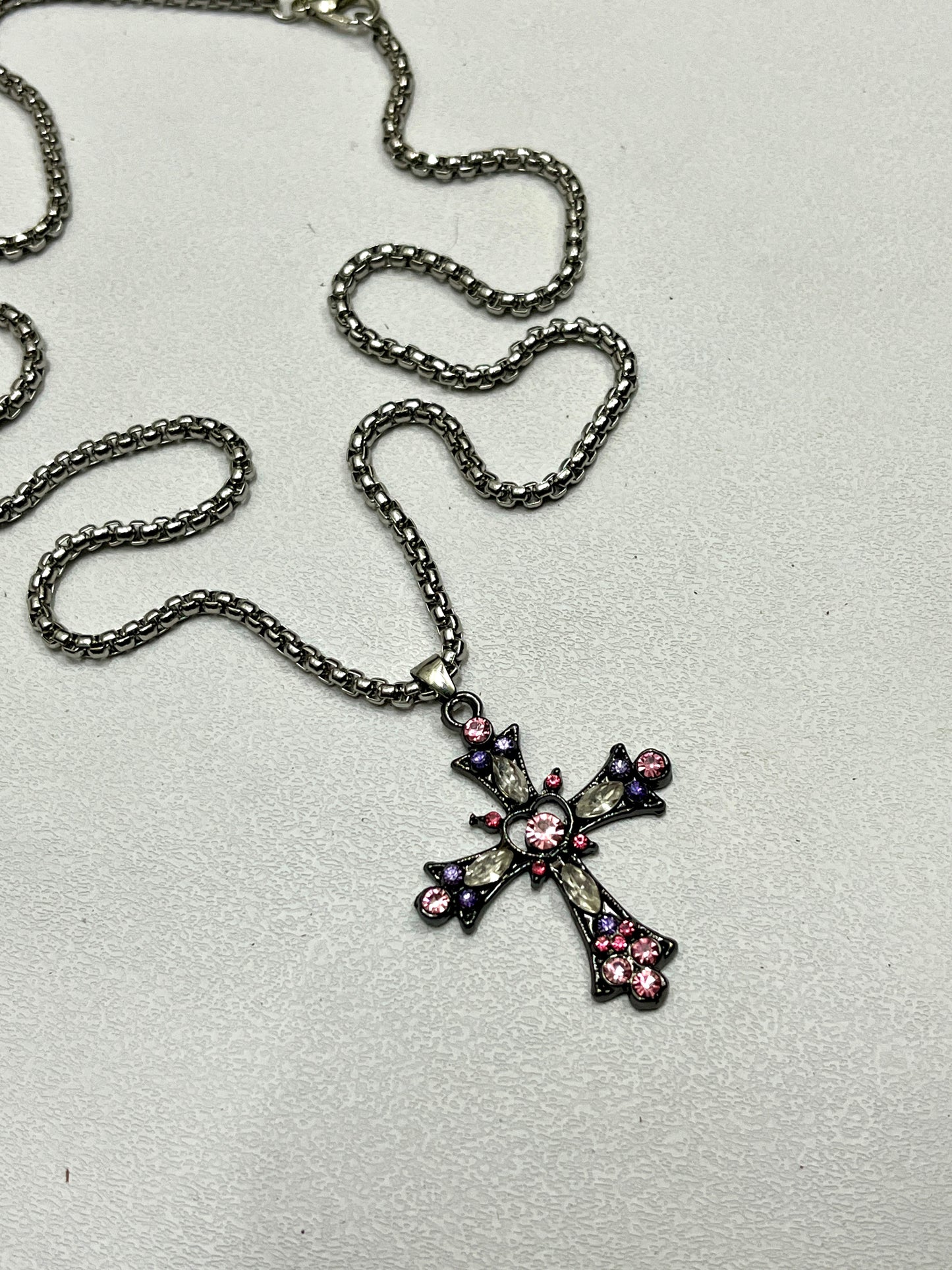 Cute pink cross with silver chain