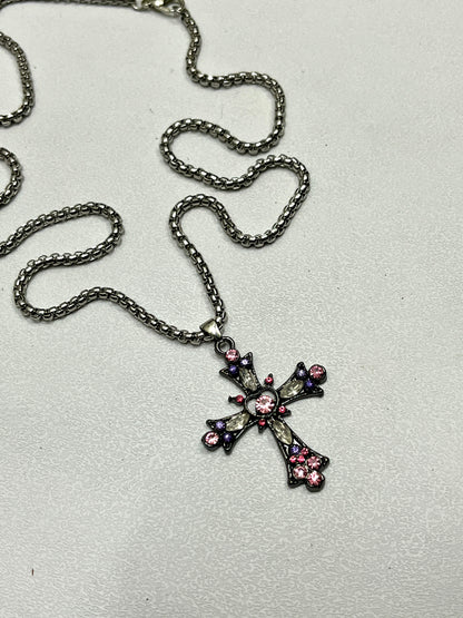 Cute pink cross with silver chain