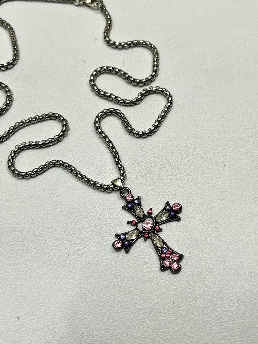 Cute pink cross with silver chain