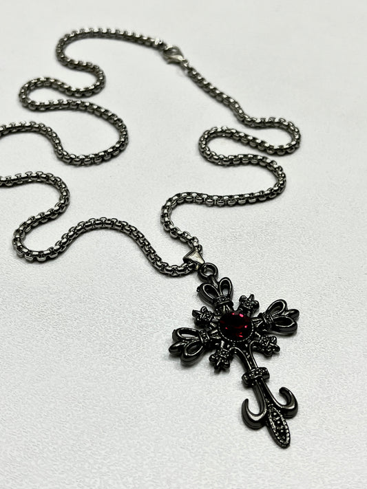 Black Iced Gothic Cross with a stainless steel chain