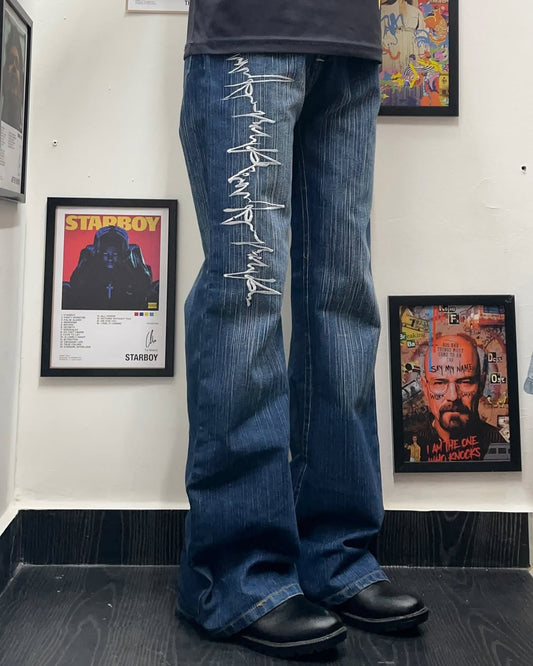 Embroidery baggy boat jeans