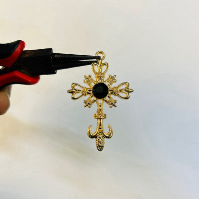 Gold pendant with colour full charm white chain