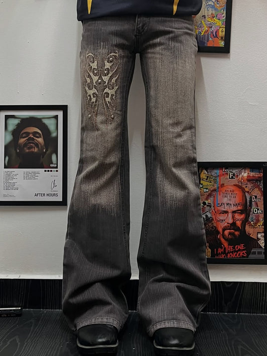 Mexican style embroidery boot cut jeans