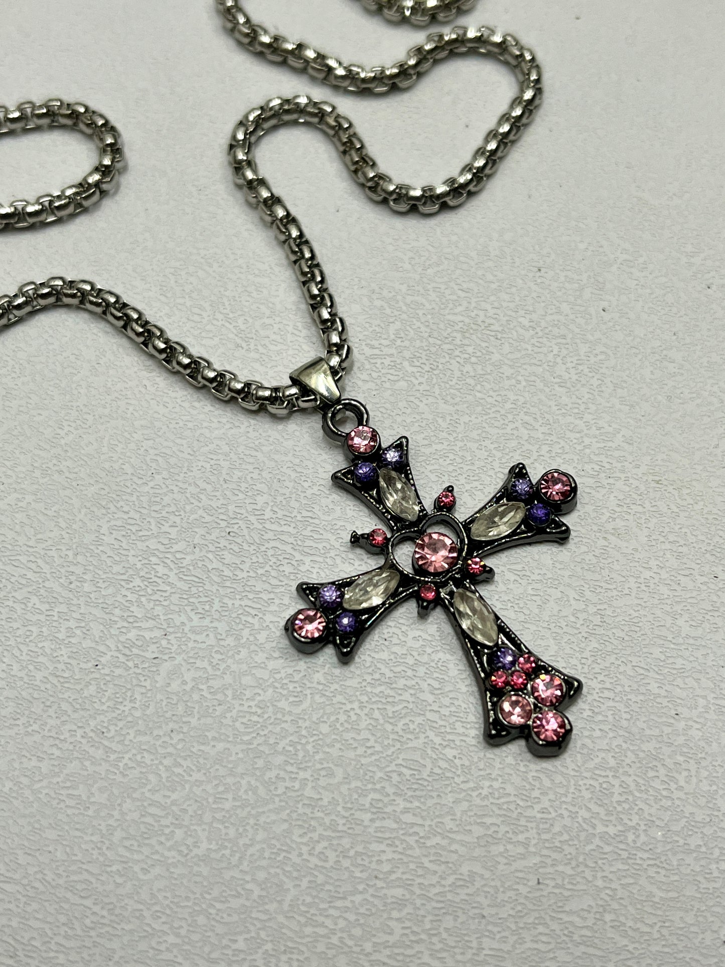 Cute pink cross with silver chain