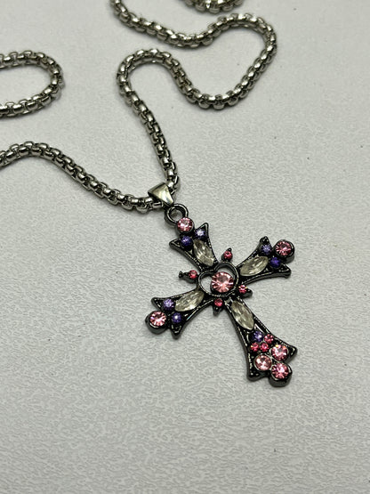 Cute pink cross with silver chain