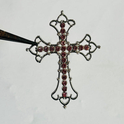 Silm Red white pink Stone Cross with a chain