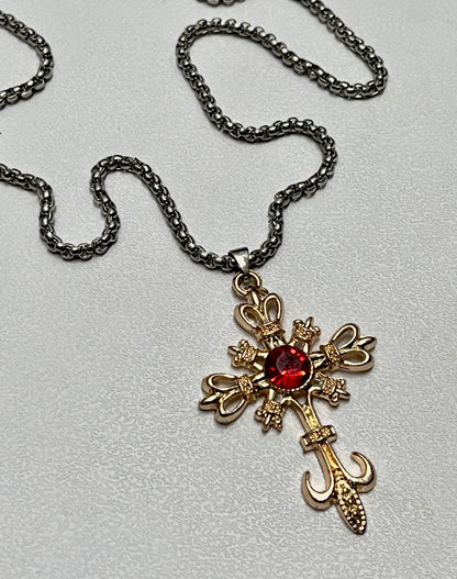 Gold pendant with colour full charm white chain