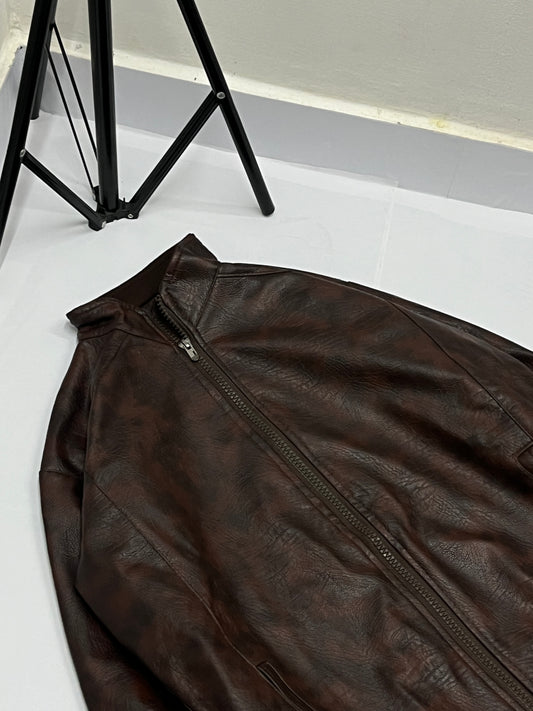 Brown leopard print leather jacket