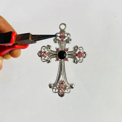 Gothic pink and black cross with chain