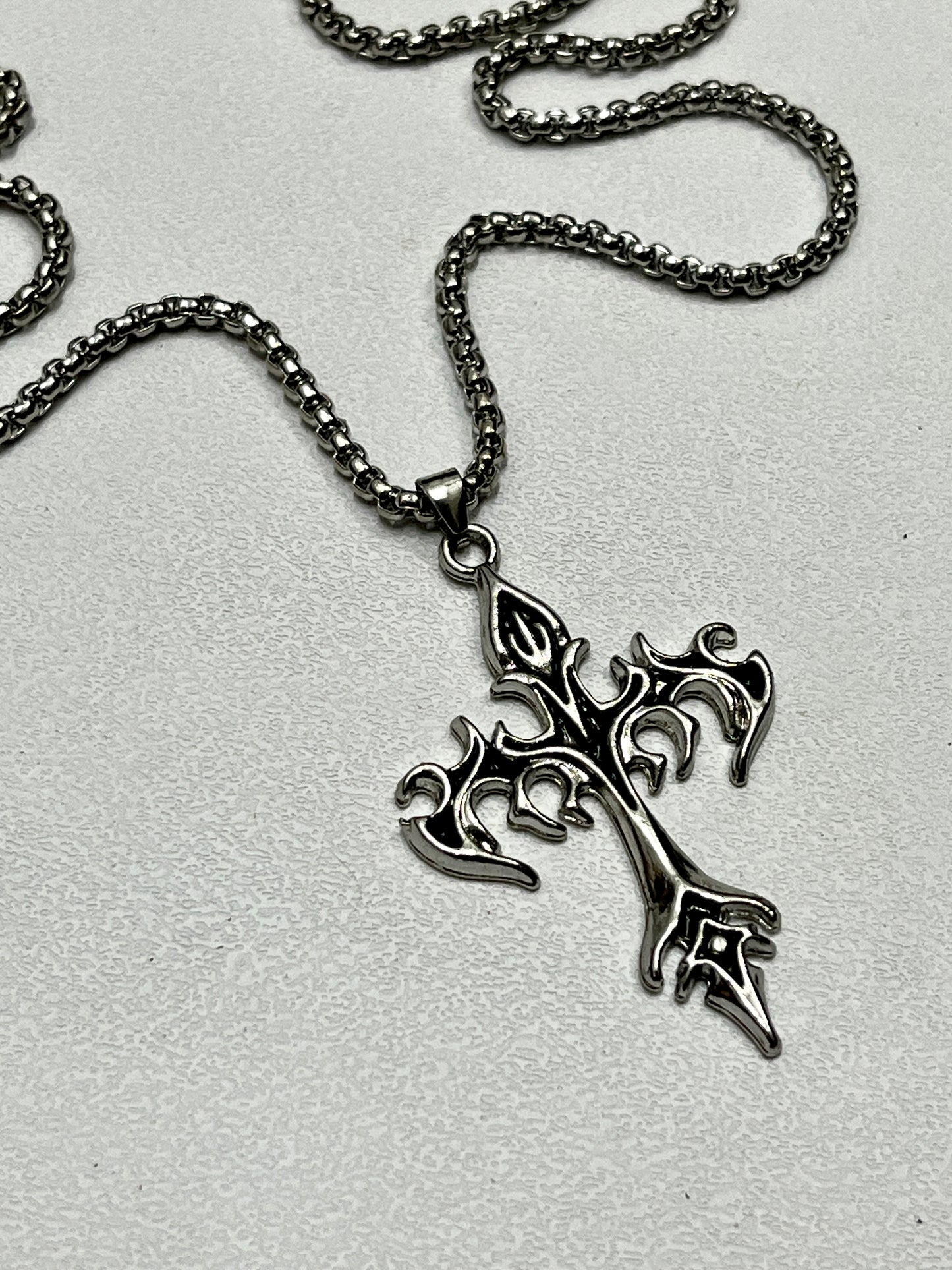 Gothic cryptic cross pendent with chain