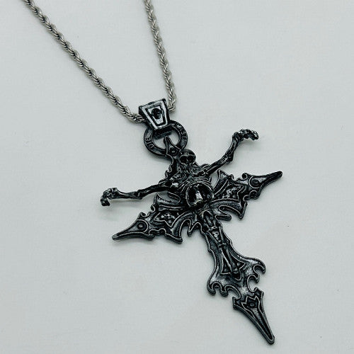 Demon cross pendant with silver chain